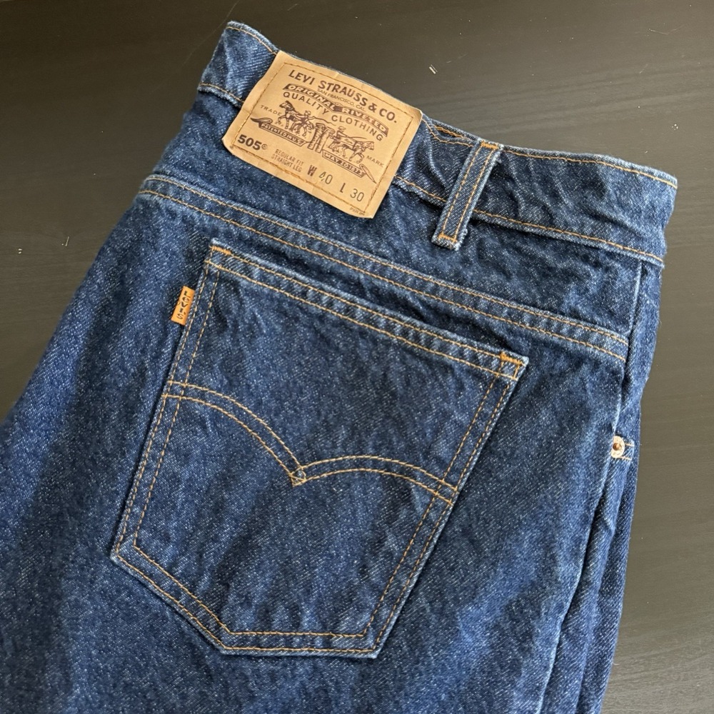 Vintage Levis 505 Jeans Mens 40x30 Blue Denim Orange Tab Chore Straight Leg 90s